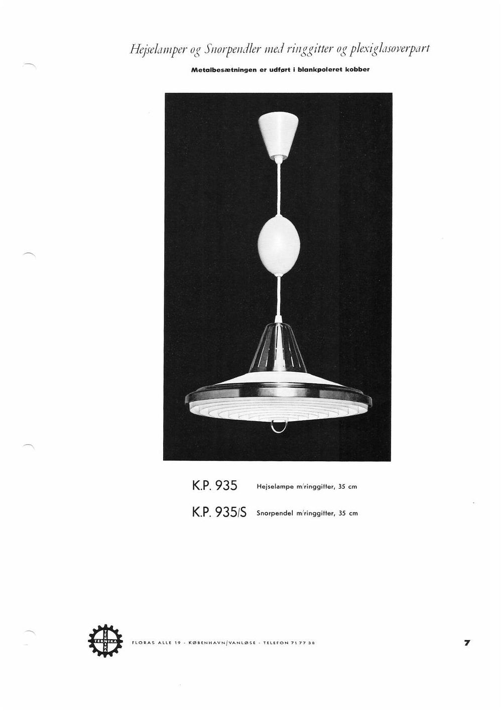 Miedziana lampa wisząca // proj. Erik Jensen // Teknika