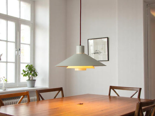 Biała lampa wisząca vintage Nordisk Solar TRAPEZ, duński design, Christian Hvidt, lata 80